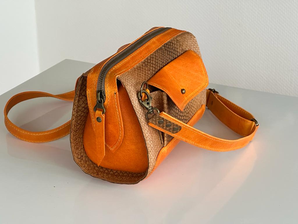 Oranje combi visleer tasje
