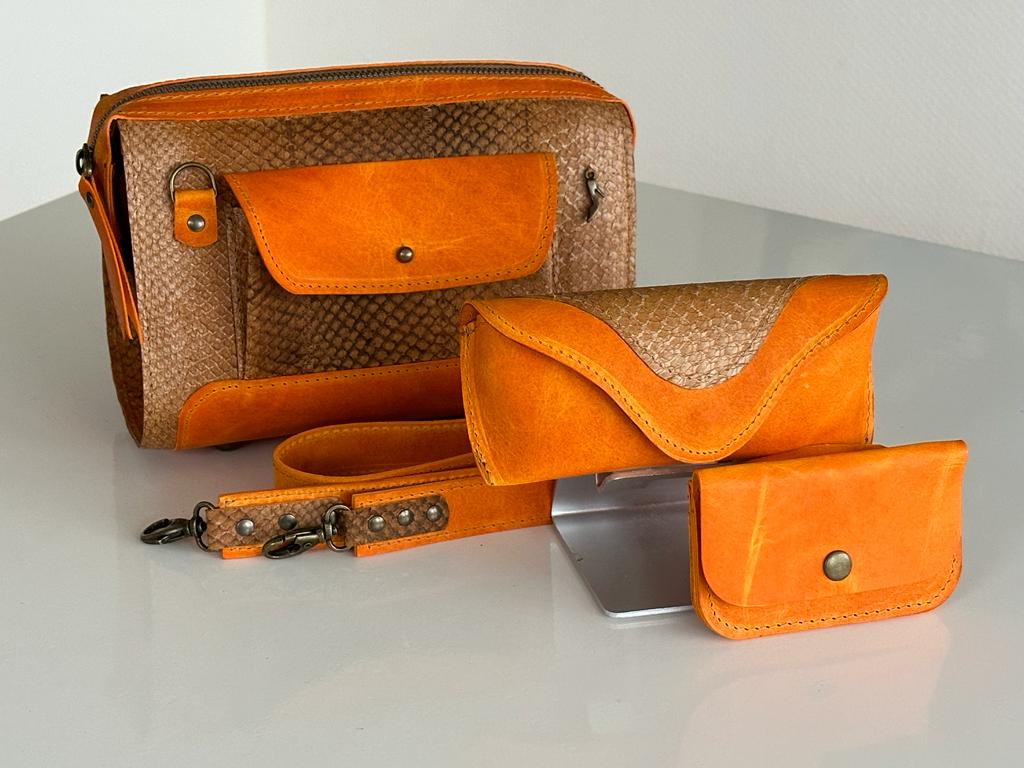 Oranje combi visleer tasje