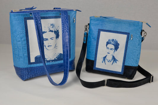 Frida Khalo schoudertas blauw groot